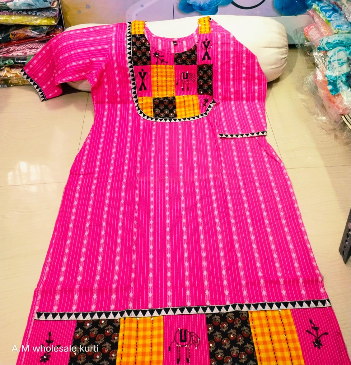 Handloom kantha work kurti 