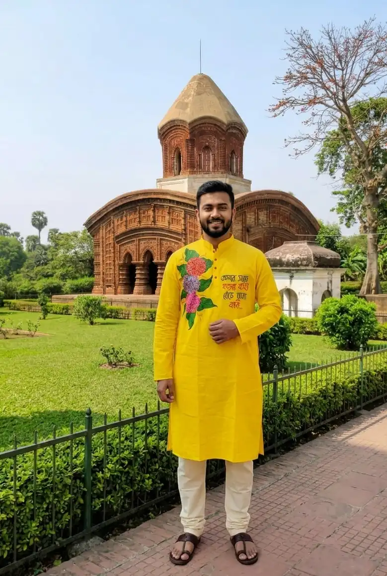 Hajar Basanta Hand-Painted Cotton Panjabi size 44