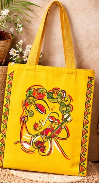 Hand-Painted Shri Krishna Mira bai Canvas Tote Bag